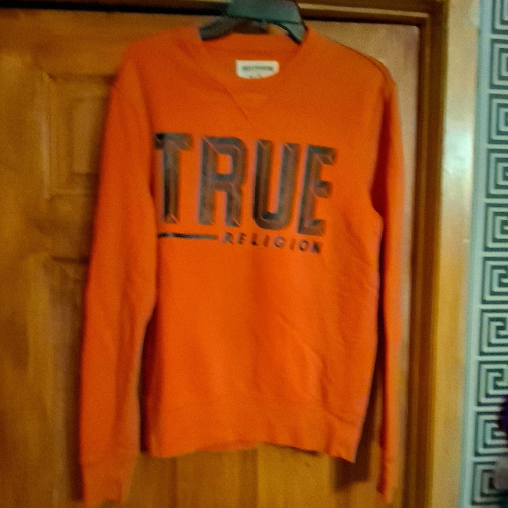 True Religion Men's Bold Orange Crewneck Sweater